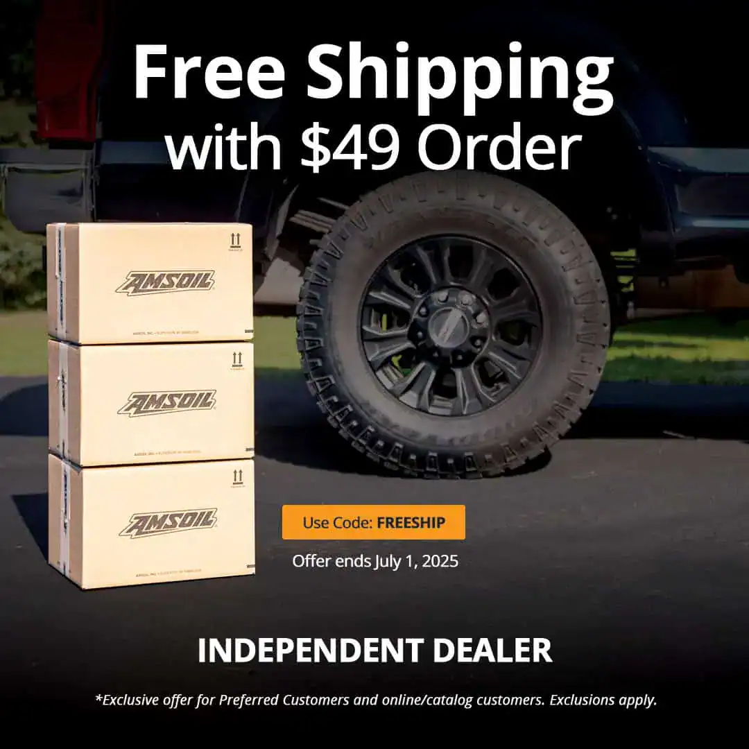 image banner of amsoil offer "Free AMSOIL shipping on orders of $49 or more"